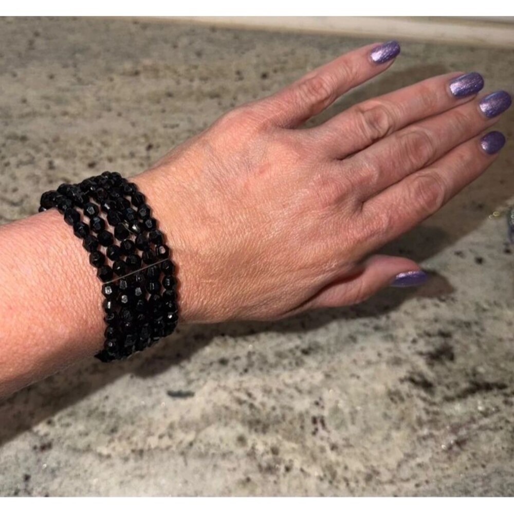 Lia Sophia Black Faceted Bead 5-Row Stretch Cuff Bracelet